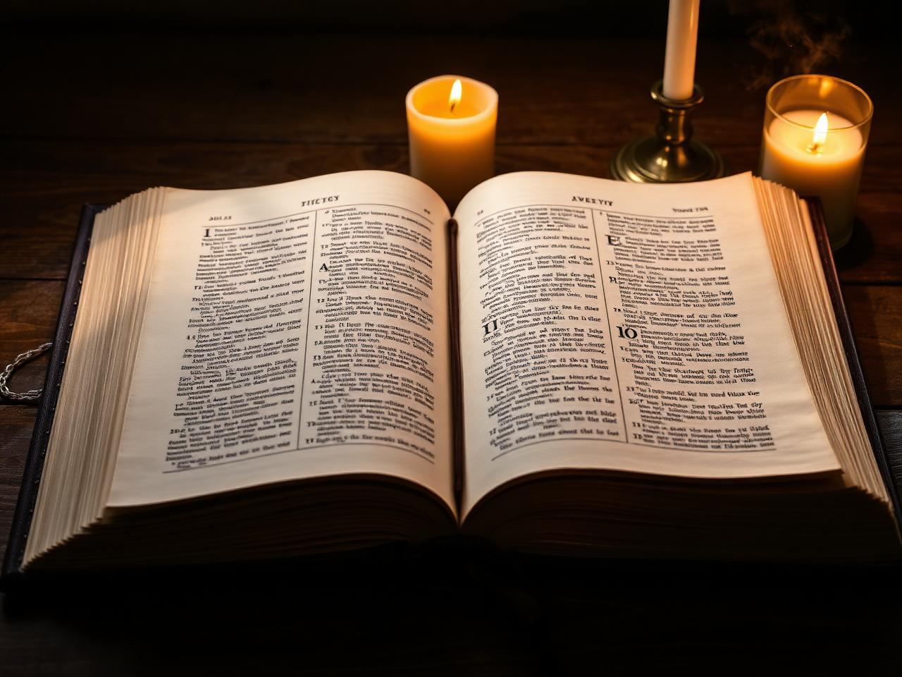 Open Bible by candlelight — a serious study atmosphere